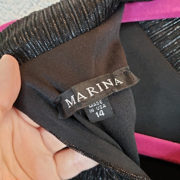 Marina Black A-Line Chiffon Sparkle Evening Cocktail Wedding Dress Sz 14 - Picture 11 of 11